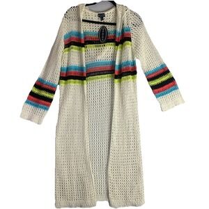 Scoop Crochet Knit Duster Cardigan Hooded Sweater Small Open Striped Boho NWT XS